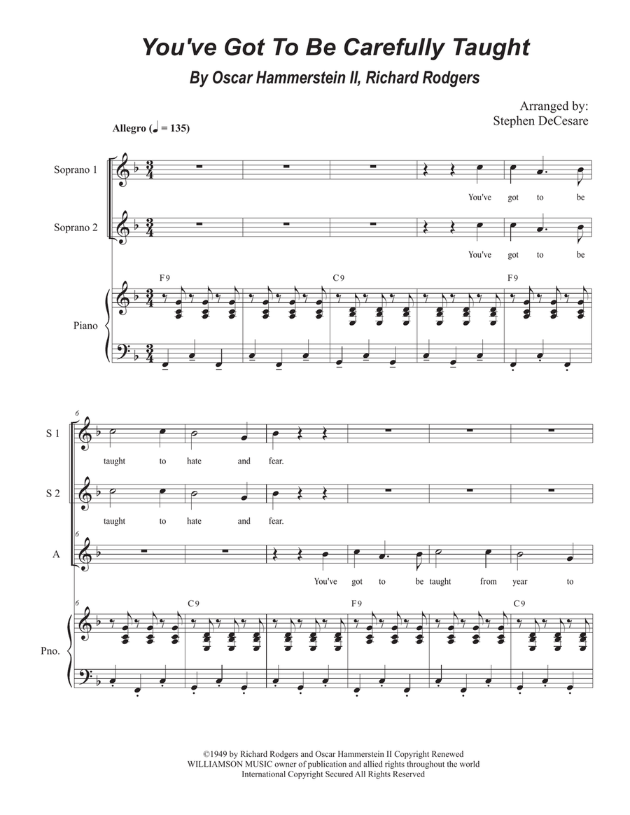 You've Got To Be Carefully Taught SSA scores gallery preview page 1