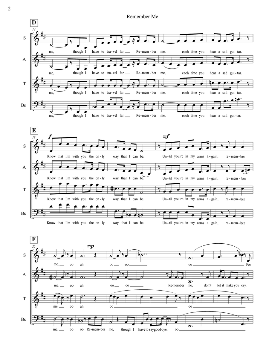 Remember Me (lullaby) Remember Me (lullaby) 4-Part scores gallery preview page 2