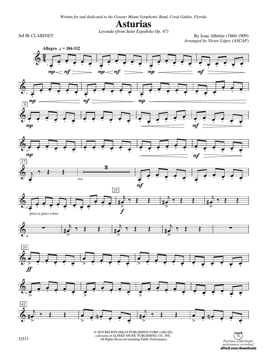 Asturias: 3rd B-flat Clarinet