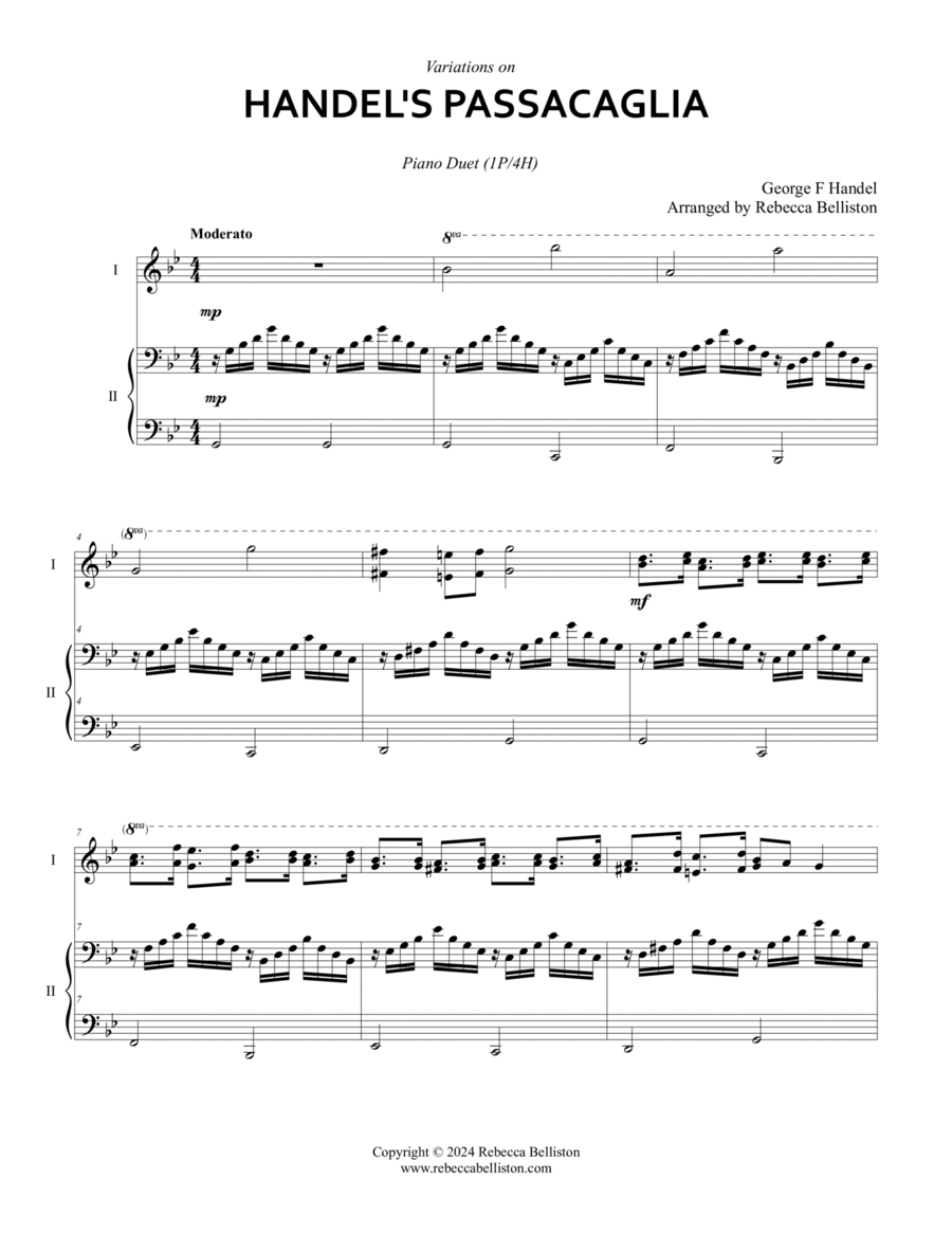 Variations on Handel's Passacaglia (Piano Duet) 1 Piano, 4-Hands scores gallery preview page 1