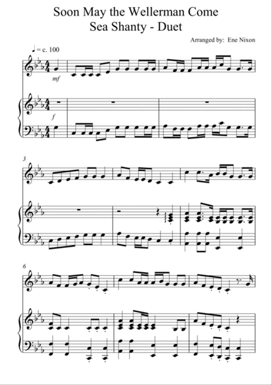 Soon May the Wellerman Come Sea Shanty - Piano and Violin duet String Duet scores gallery preview page 2