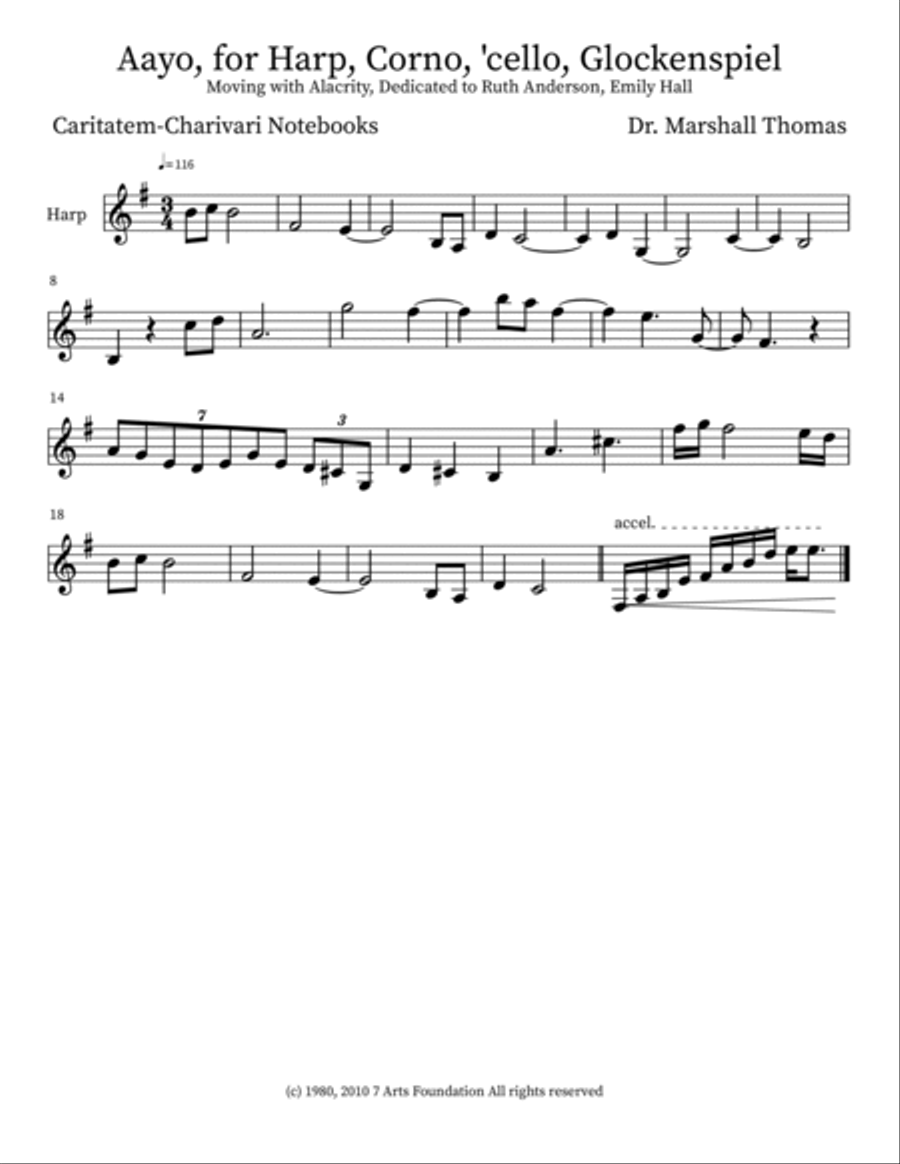 Aayo, for Harp, Corno, 'cello, Glockenspiel Horn scores gallery preview page 4