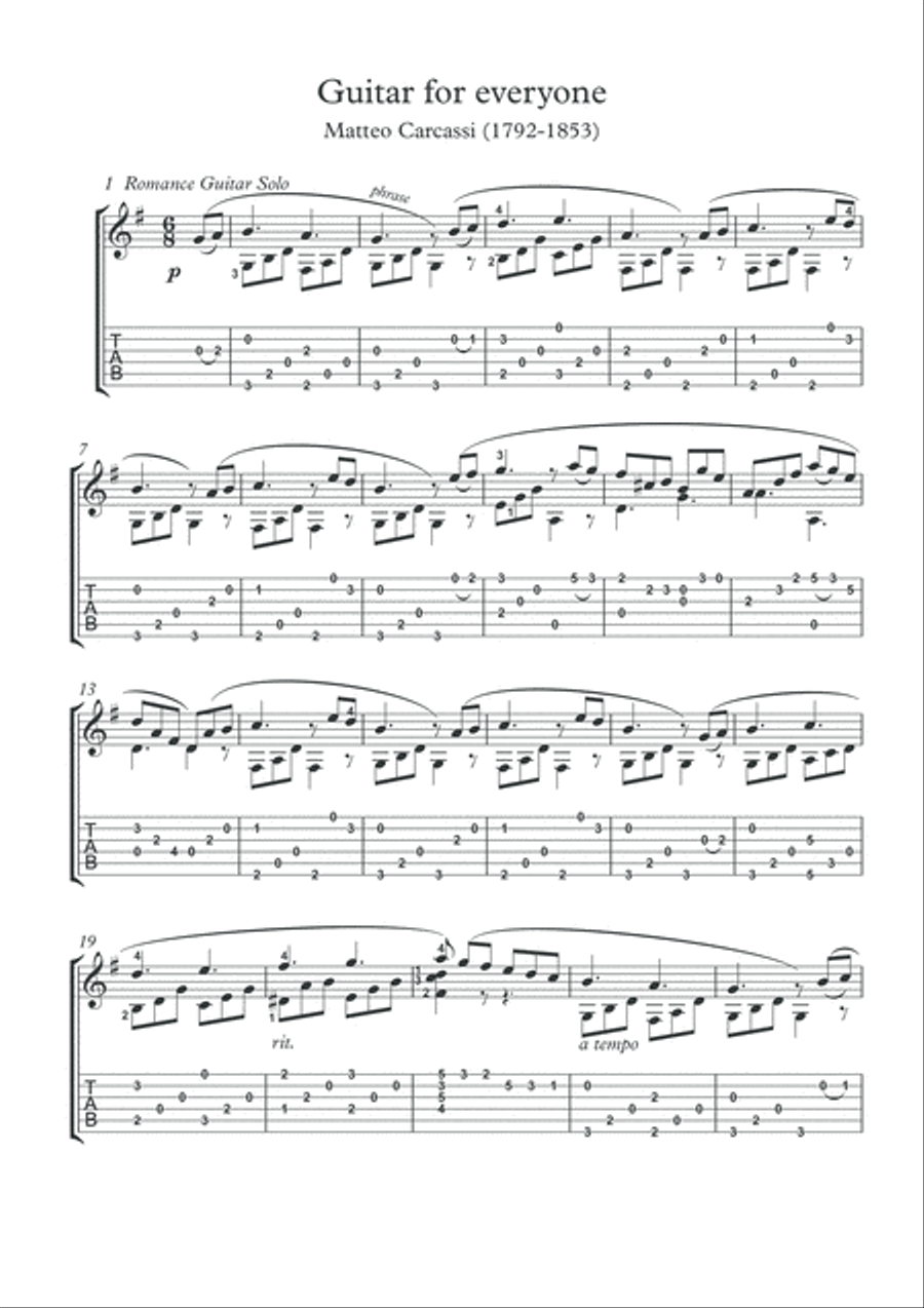 Melodies by Matteo Carcassi classical guitar music score