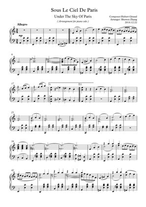 Under the Sky of Paris(for piano solo)