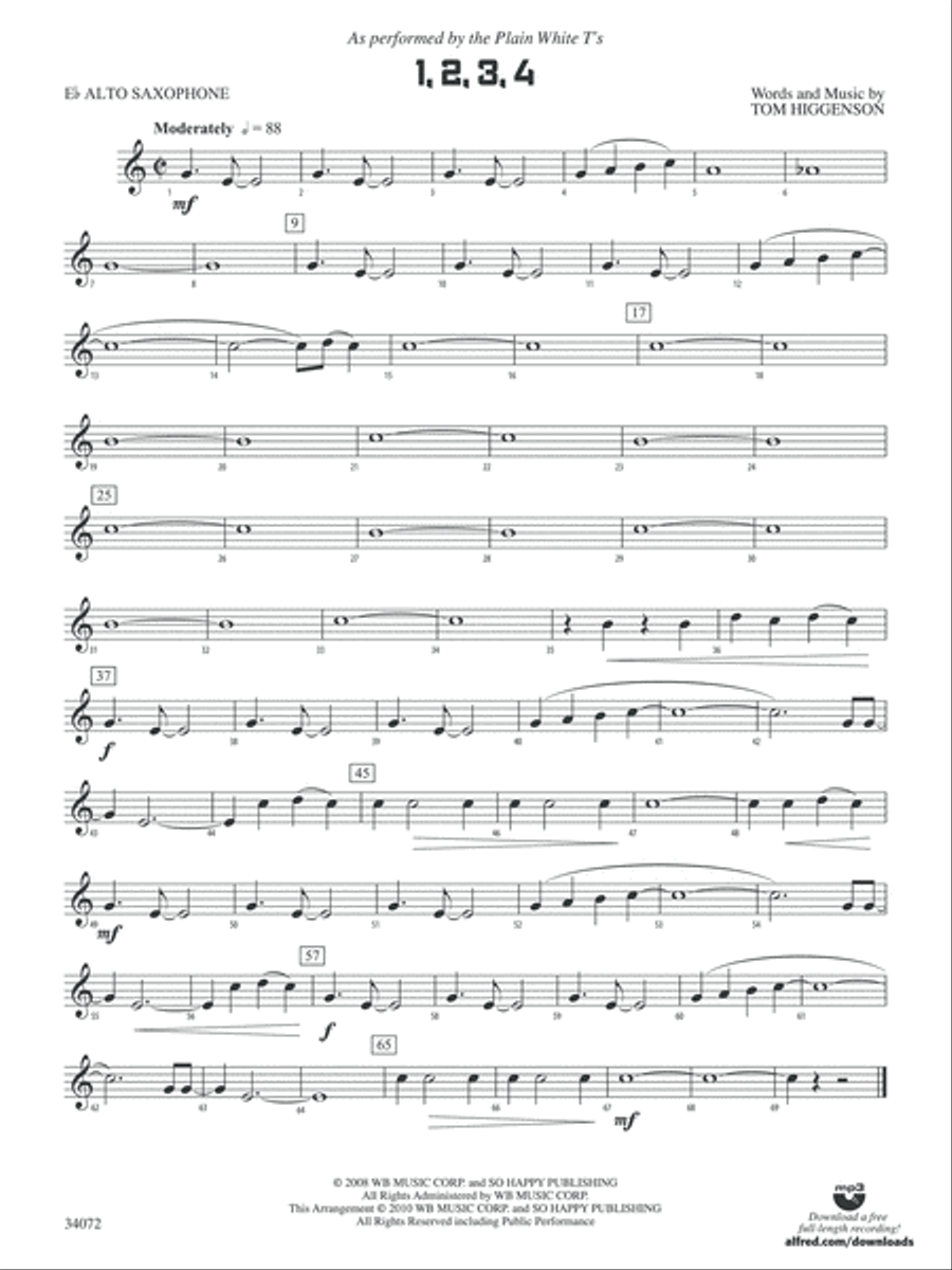 1, 2, 3, 4: E-flat Alto Saxophone Concert Band scores gallery preview page 1