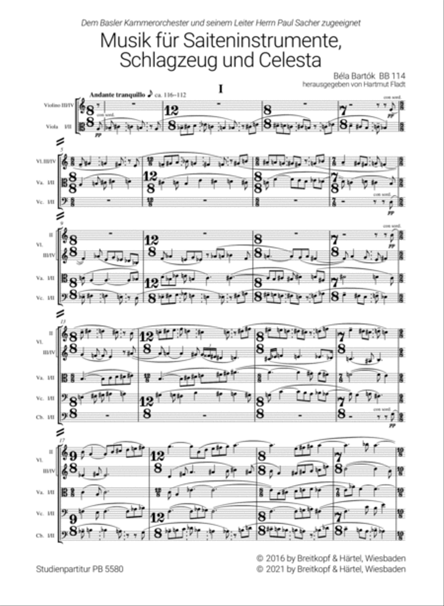Music for String Instruments, Percussion and Celesta BB 114 String Orchestra scores gallery preview page 2