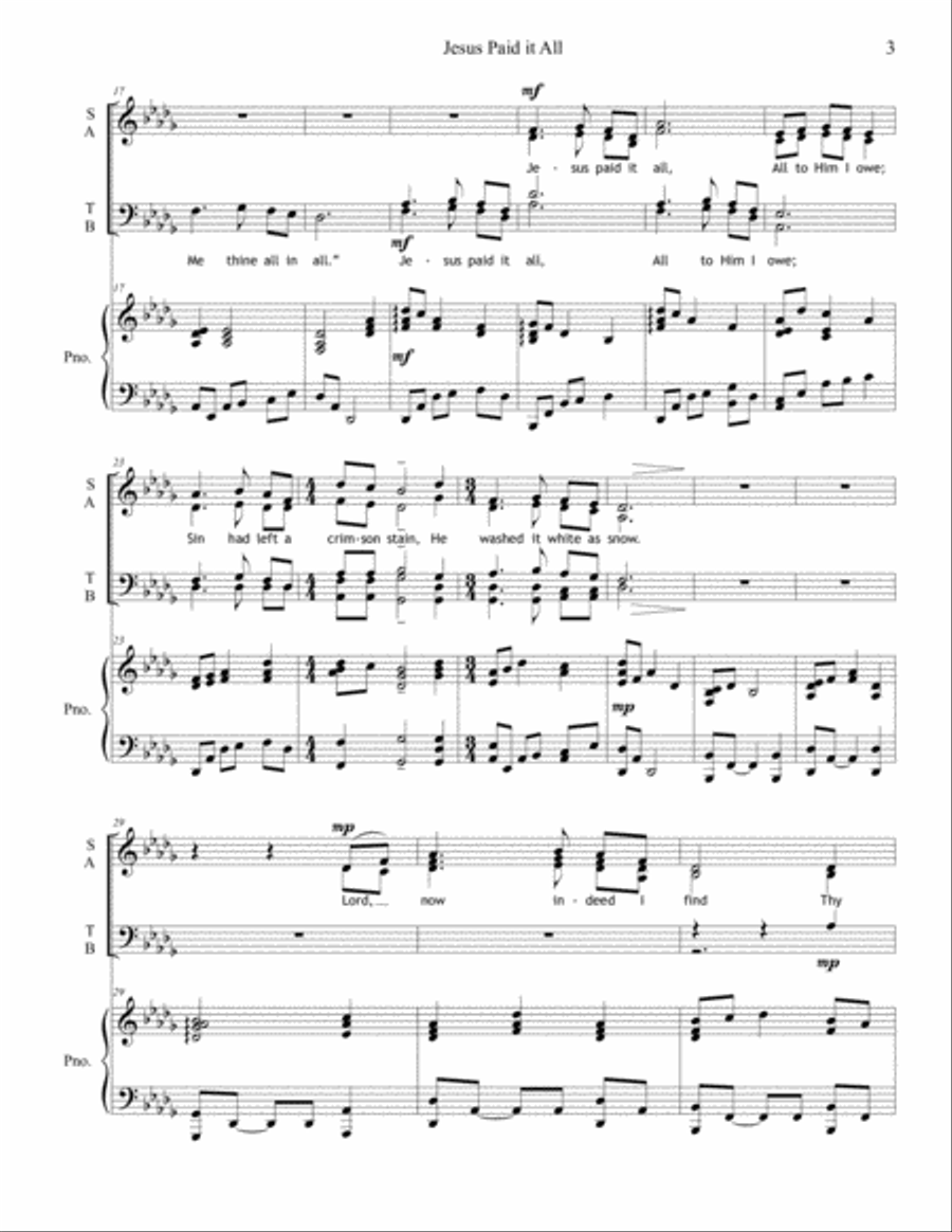 Jesus Paid It All 4-Part scores gallery preview page 3