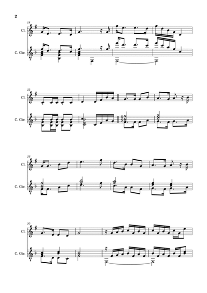 Scottish Folk Song - Auld Lang Sine. Arrangement for Clarinet and Classical Guitar. Score and Parts. image number null