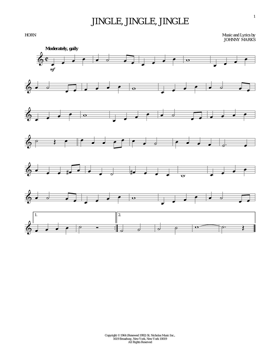 Jingle, Jingle, Jingle Horn Solo scores gallery preview page 1