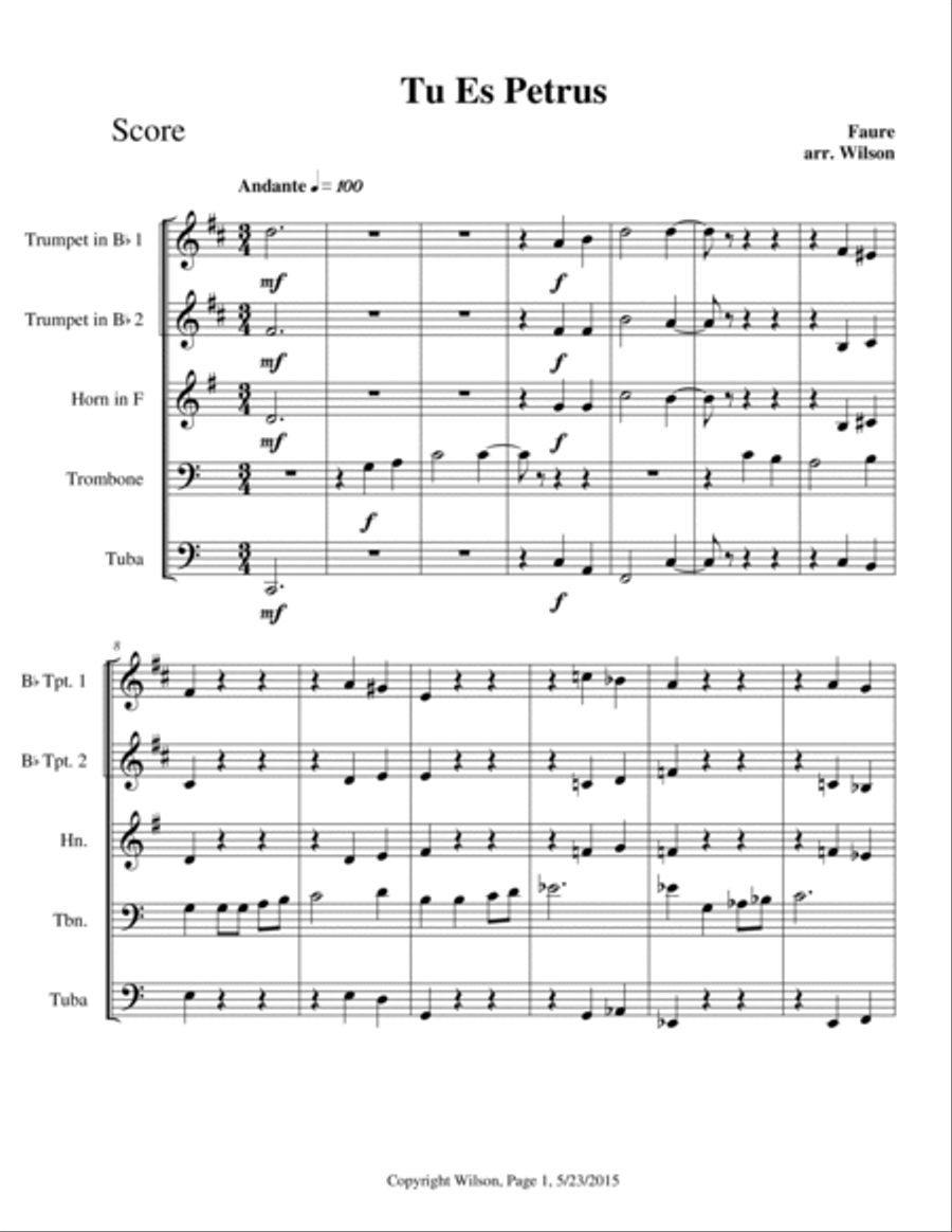 Tu es Petrus Brass Quintet scores gallery preview page 2