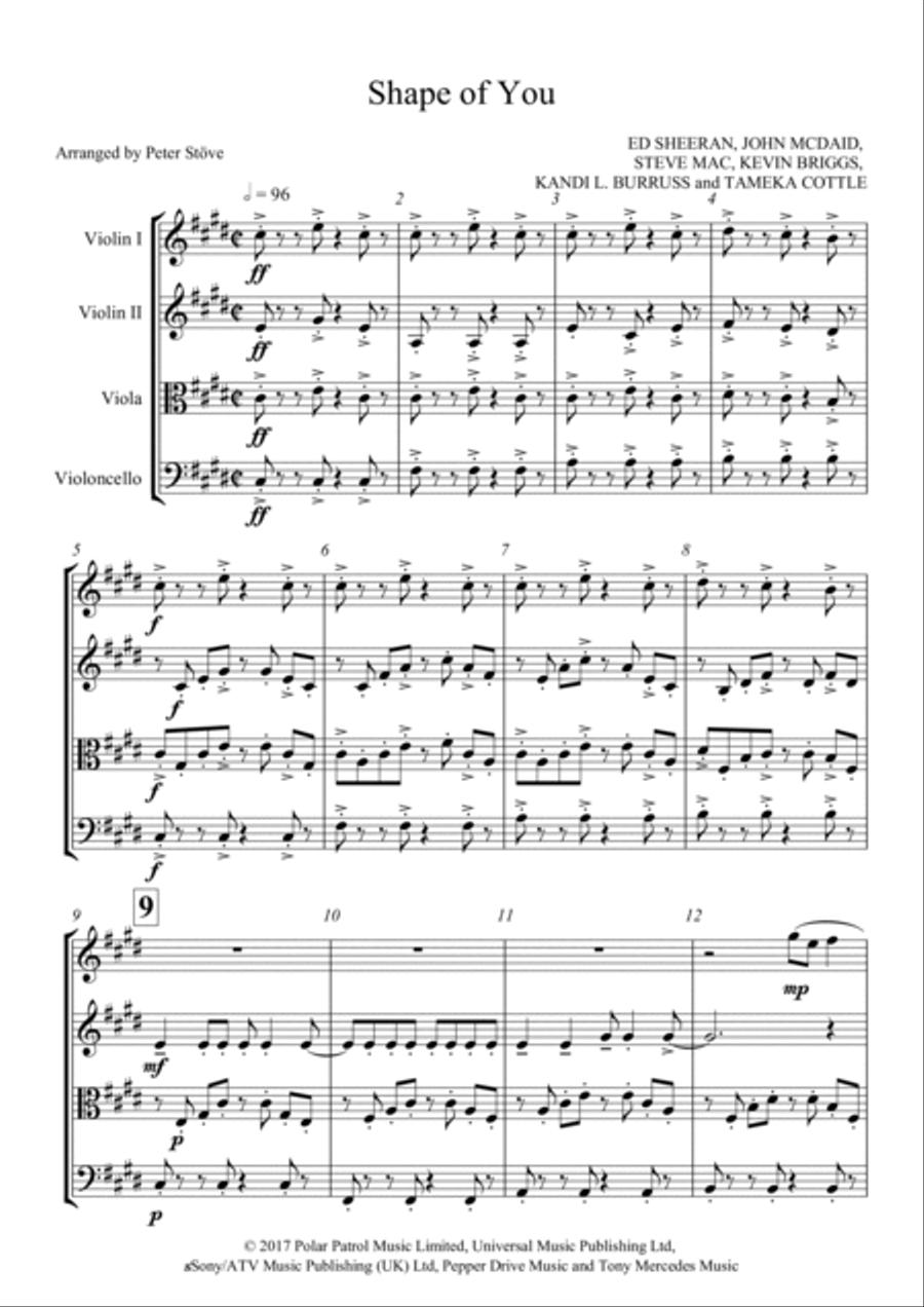 Shape Of You String Quartet scores gallery preview page 2