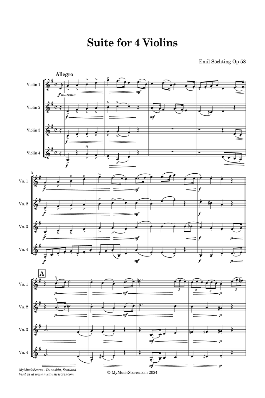 Söchting Suite for 4 Violins Op. 58 Small Ensemble scores gallery preview page 2