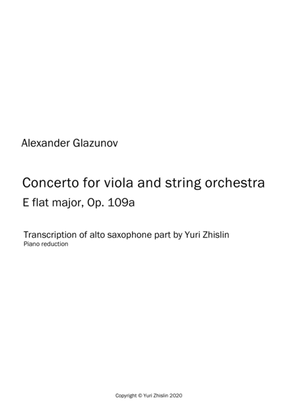 Book cover for Glazunov Concerto for alto saxophone arr. for Viola and string orchestra E flat major, Op. 109a
