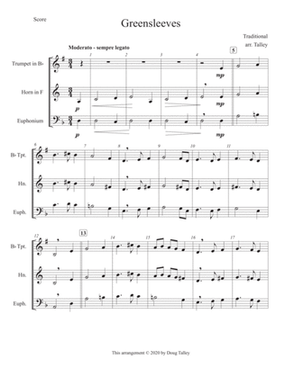 Greensleeves for brass trio (score and parts)