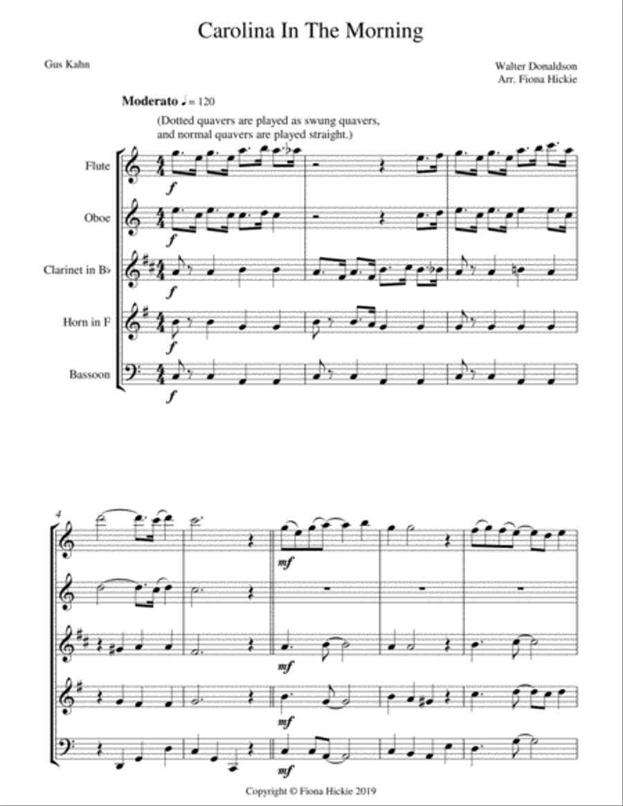 Carolina In The Morning: Wind Quintet Woodwind Quintet scores gallery preview page 2