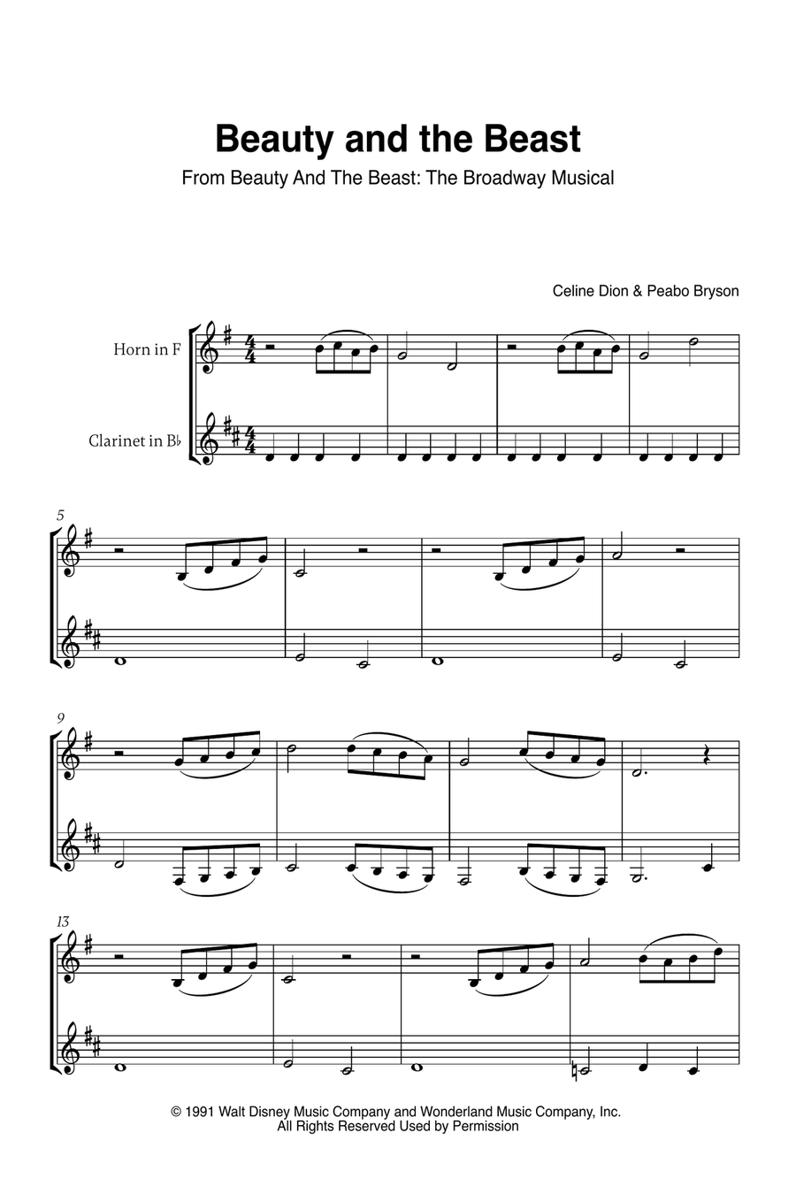 Beauty And The Beast Beauty And The Beast Woodwind Duet scores gallery preview page 1