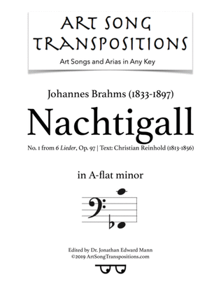 Book cover for BRAHMS: Nachtigall, Op. 97 no. 1 (transposed to A-flat minor, bass clef)