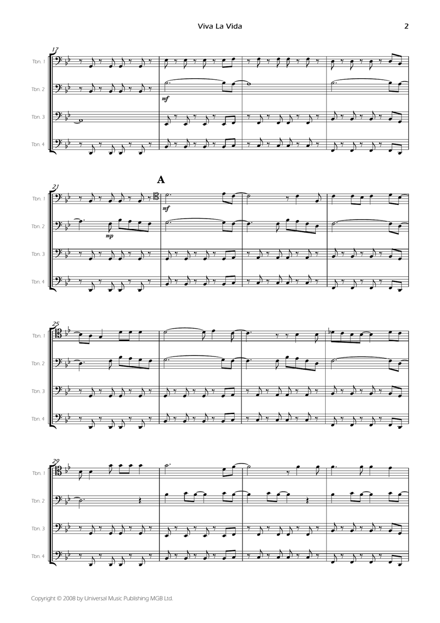 Viva La Vida - Score Only Brass Quartet scores gallery preview page 4