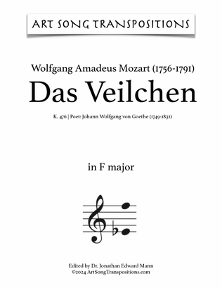 Book cover for MOZART: Das Veilchen, K. 476 (transposed to F major)