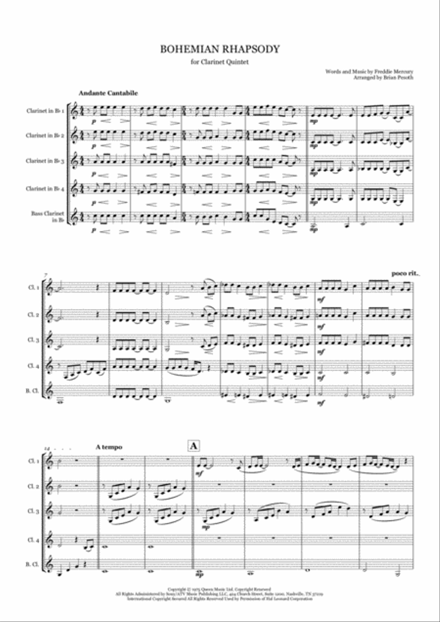 Bohemian Rhapsody Bohemian Rhapsody Woodwind Quintet scores gallery preview page 1