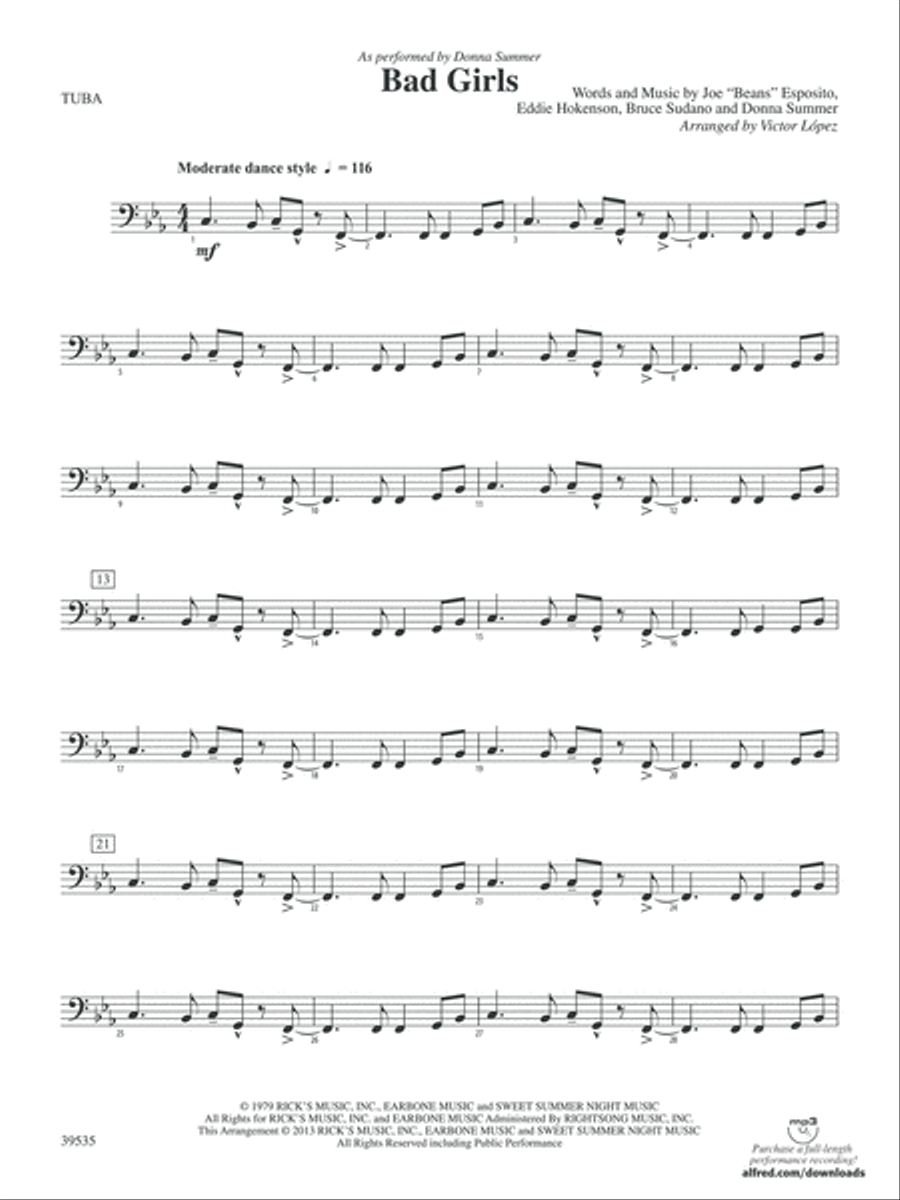 Bad Girls: Tuba Bad Girls: Tuba Concert Band scores gallery preview page 1