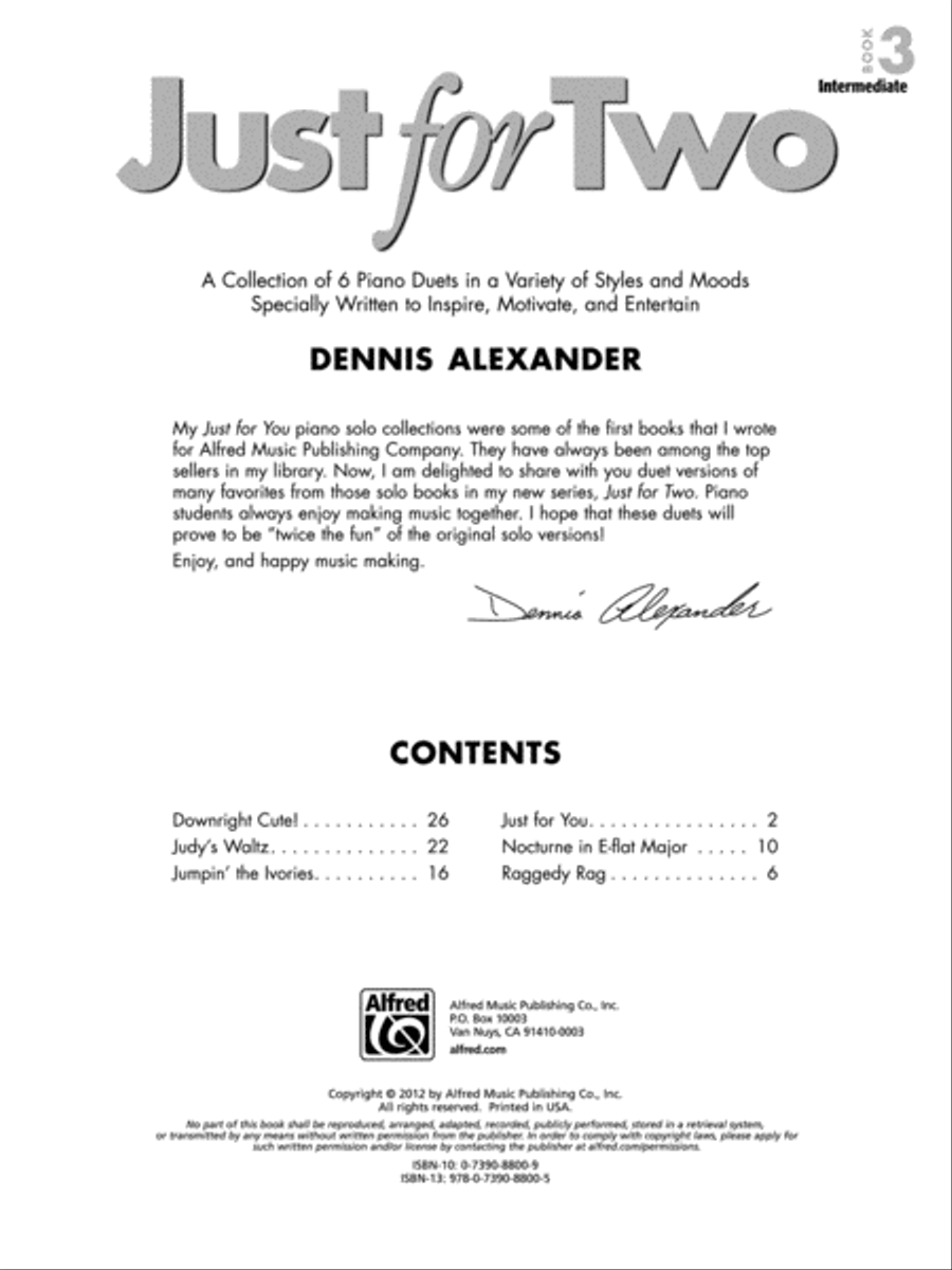 Just for Two, Book 3 - Piano Duet (1 Piano, 4 Hands) Piano Method scores gallery preview page 1