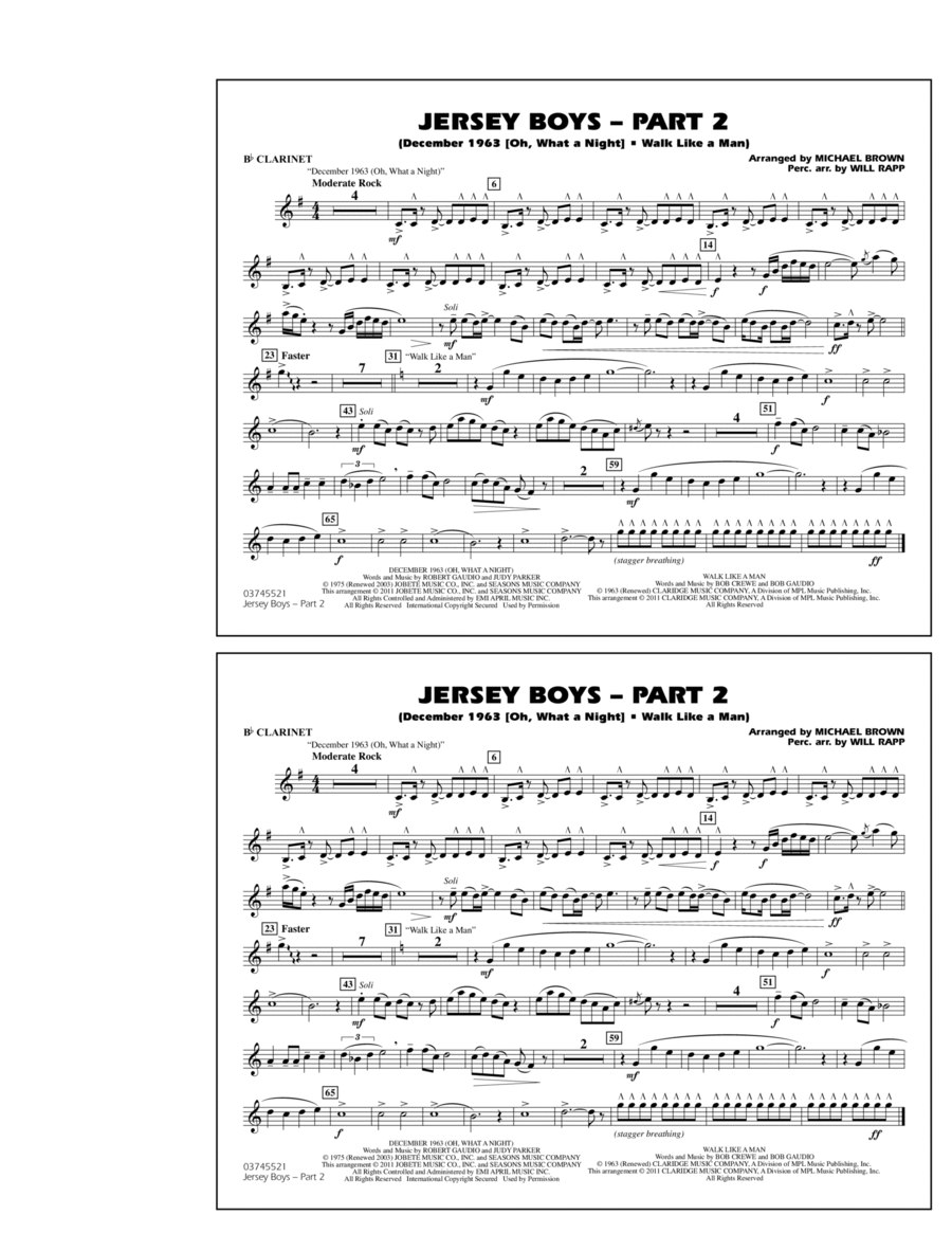 Jersey Boys: Part 2 - Bb Clarinet Marching Band scores gallery preview page 1