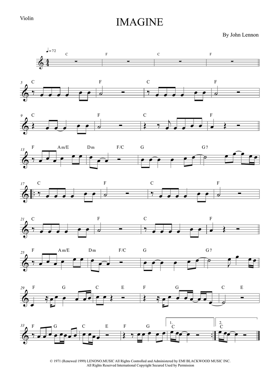 Imagine Violin Solo scores gallery preview page 1