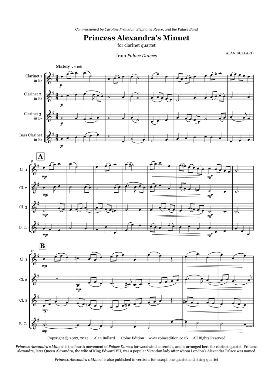 Princess Alexandra's Minuet (clarinet quartet) Clarinet Quartet scores gallery preview page 5