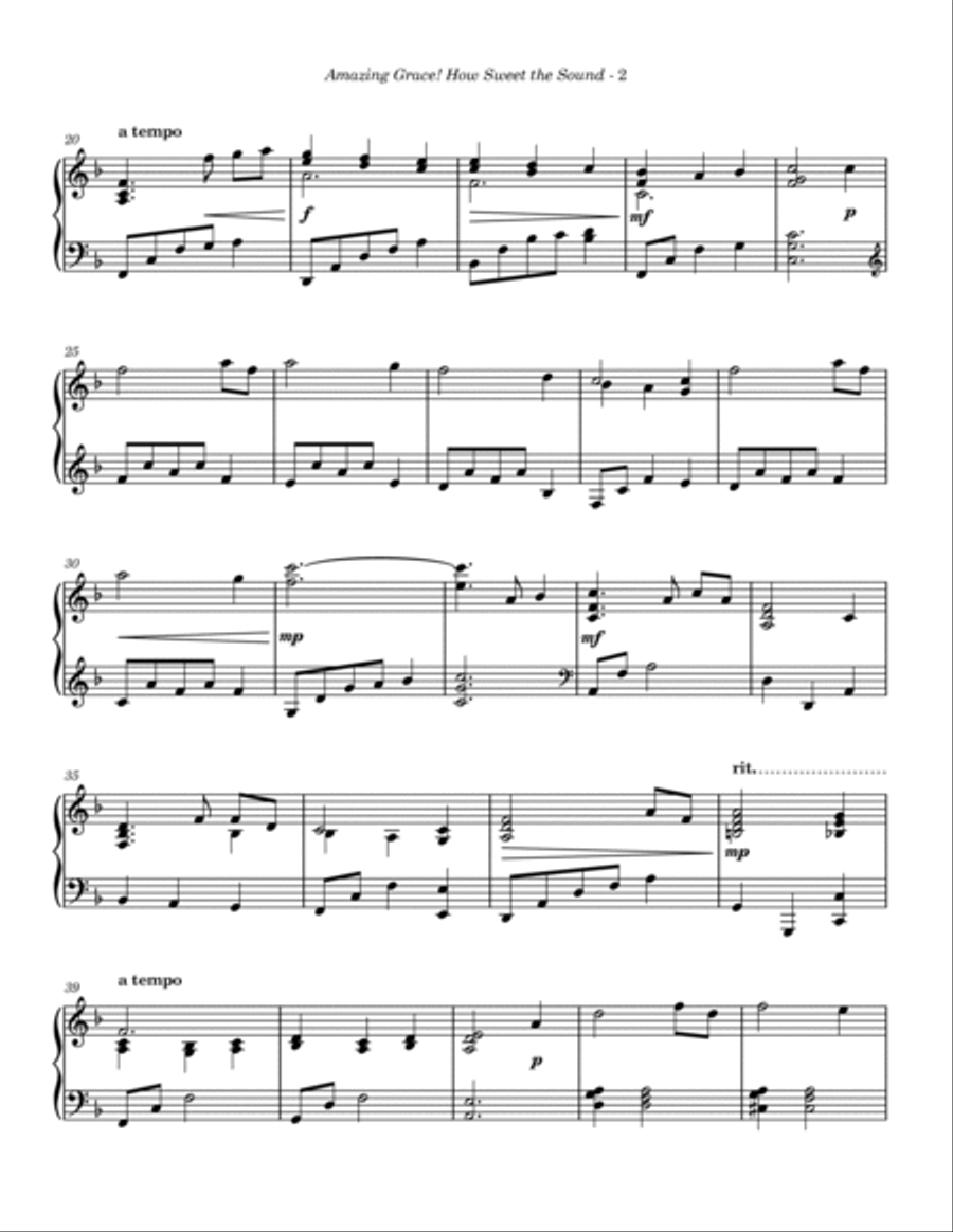 Amazing Grace! How Sweet the Sound (Piano) Piano Solo scores gallery preview page 3