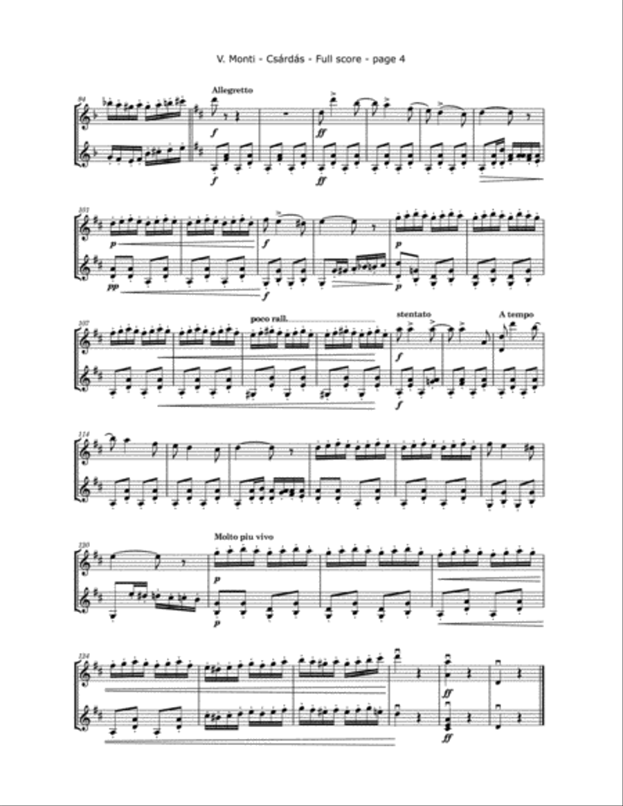Monti, V. - Czardas for two Violins String Duet scores gallery preview page 4