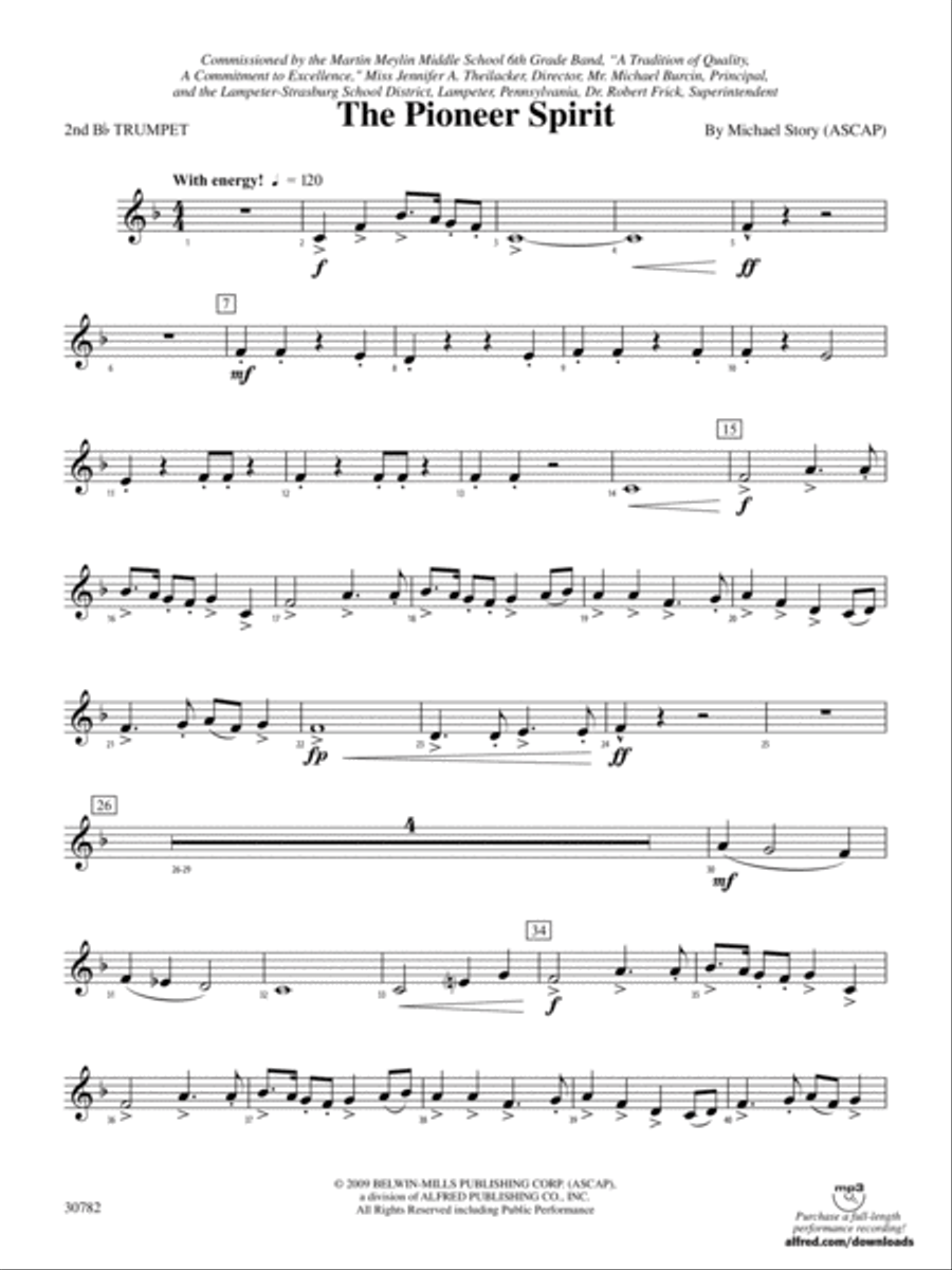 The Pioneer Spirit: 2nd B-flat Trumpet Concert Band scores gallery preview page 1