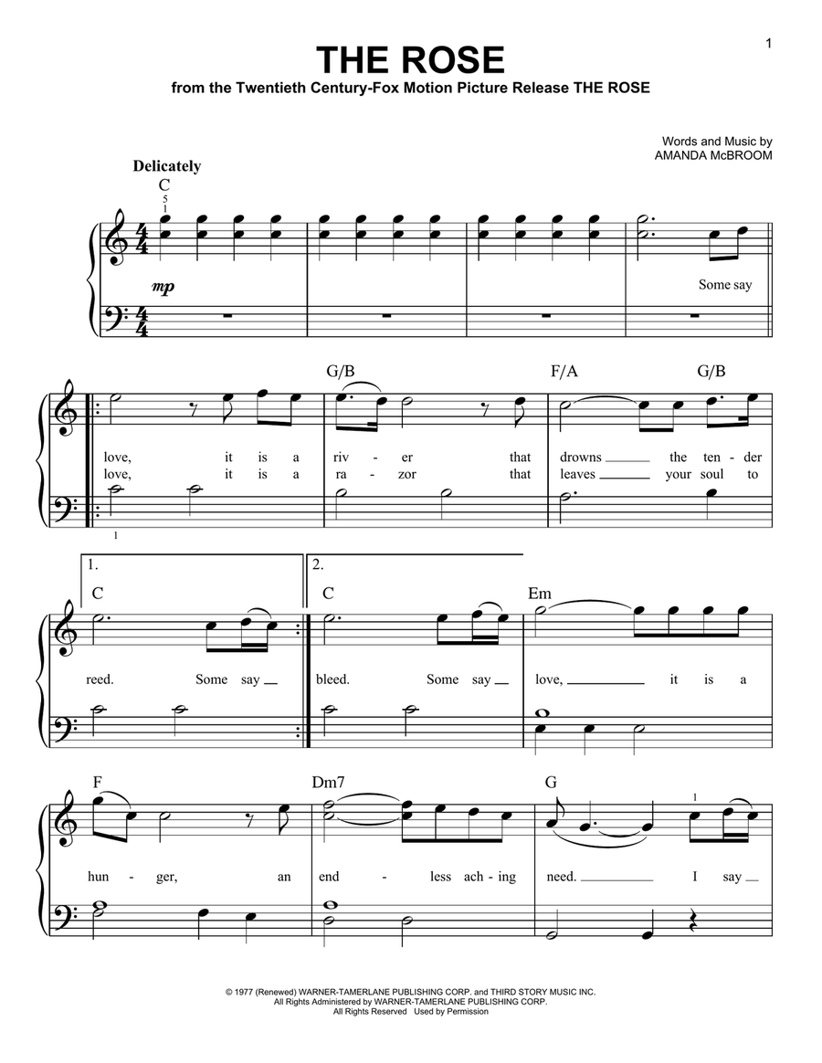 The Rose Easy Piano scores gallery preview page 1