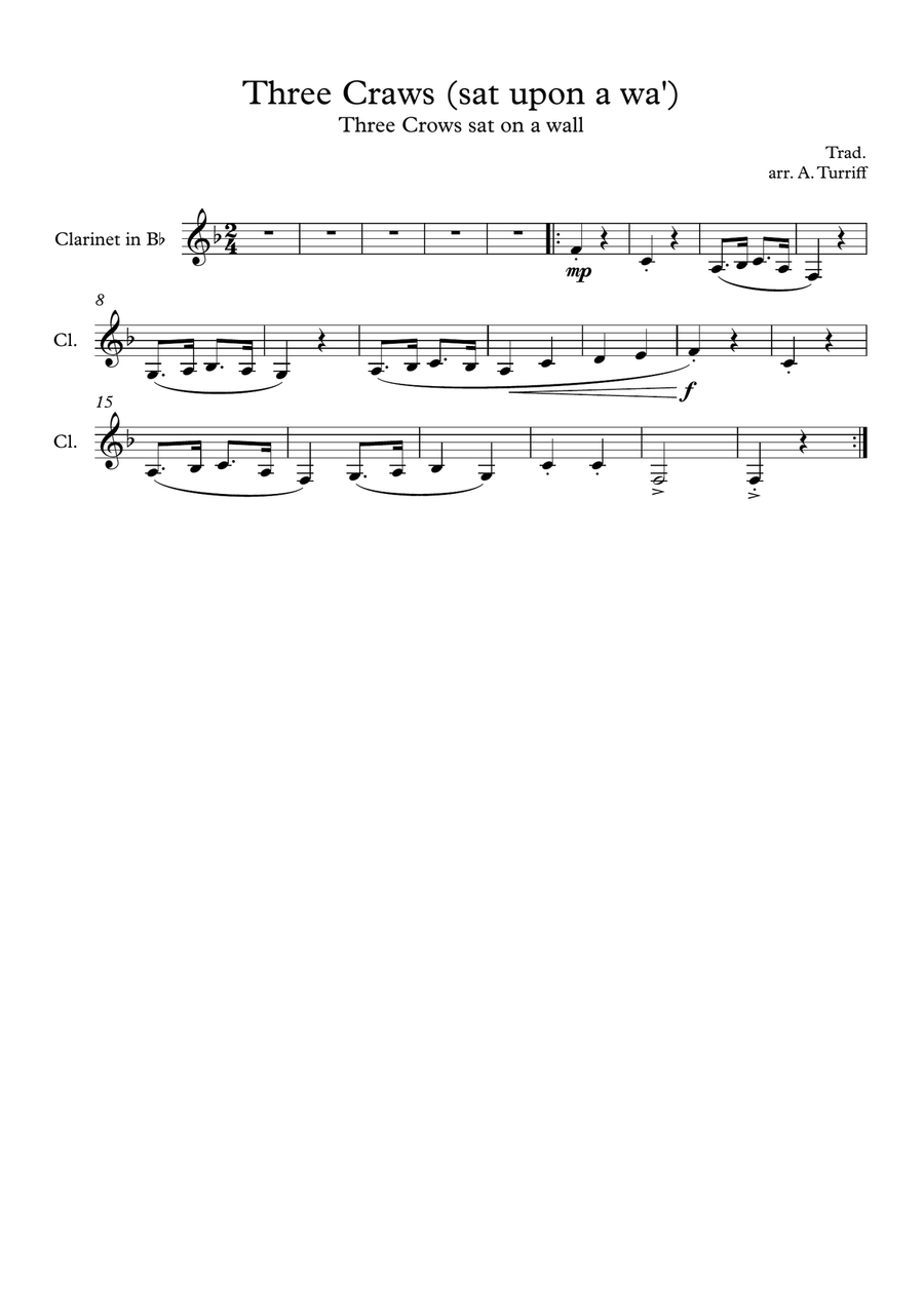Three Craws (sat upon a wa') - Clarinet (solo part)