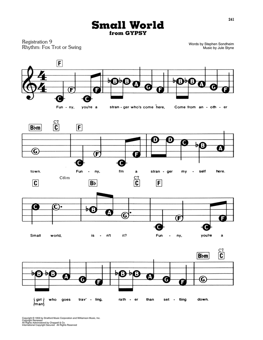 Small World (from Gypsy) Electronic Keyboard scores gallery preview page 1