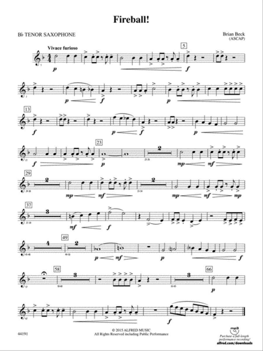 Fireball!: B-flat Tenor Saxophone Concert Band scores gallery preview page 1