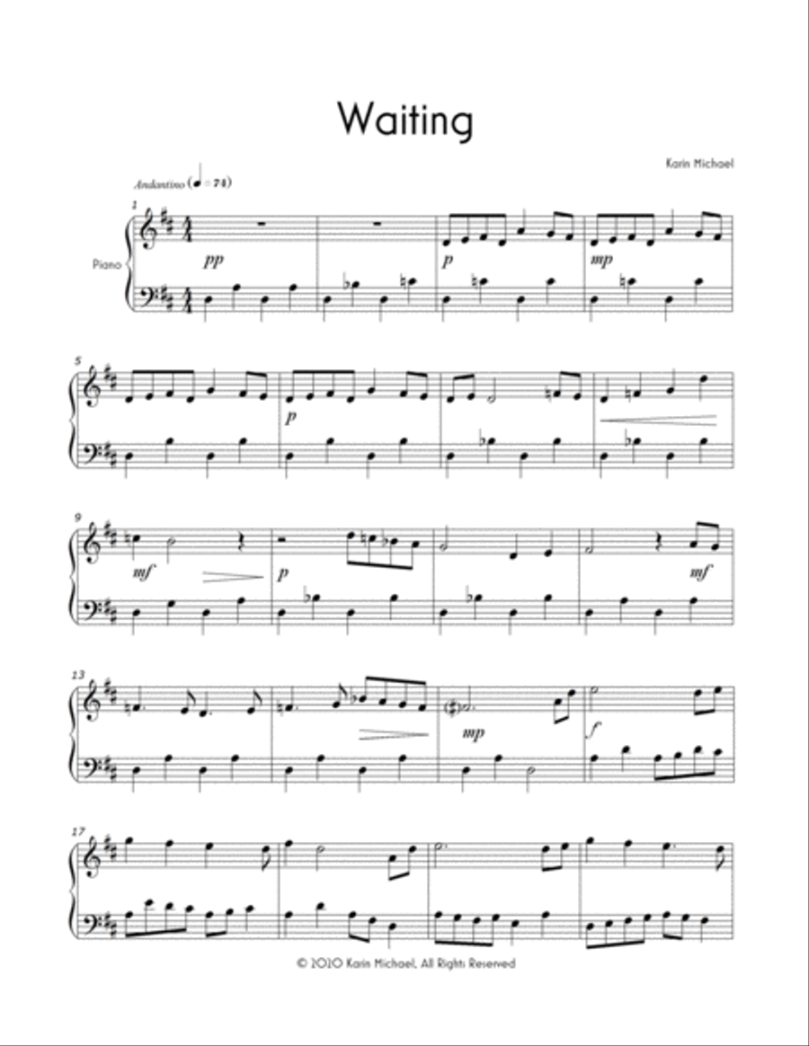 Waiting Piano Solo scores gallery preview page 1