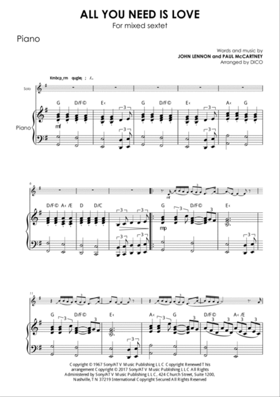 All You Need Is Love Piano scores gallery preview page 2