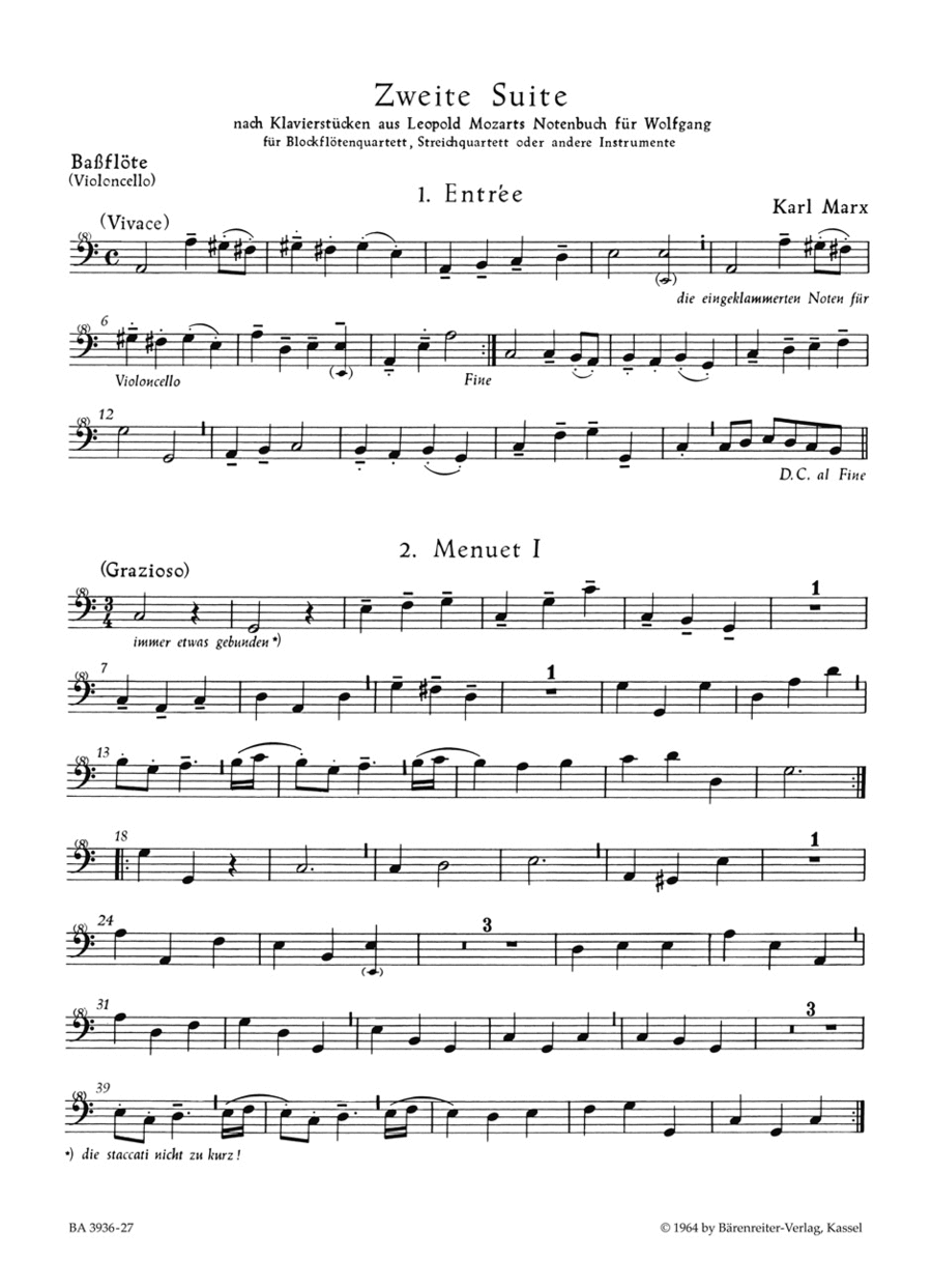 Zweite Suite nach Tanzen aus Leopold Mozarts Notenbuch fur Wolfgang Bass Recorder scores gallery preview page 1