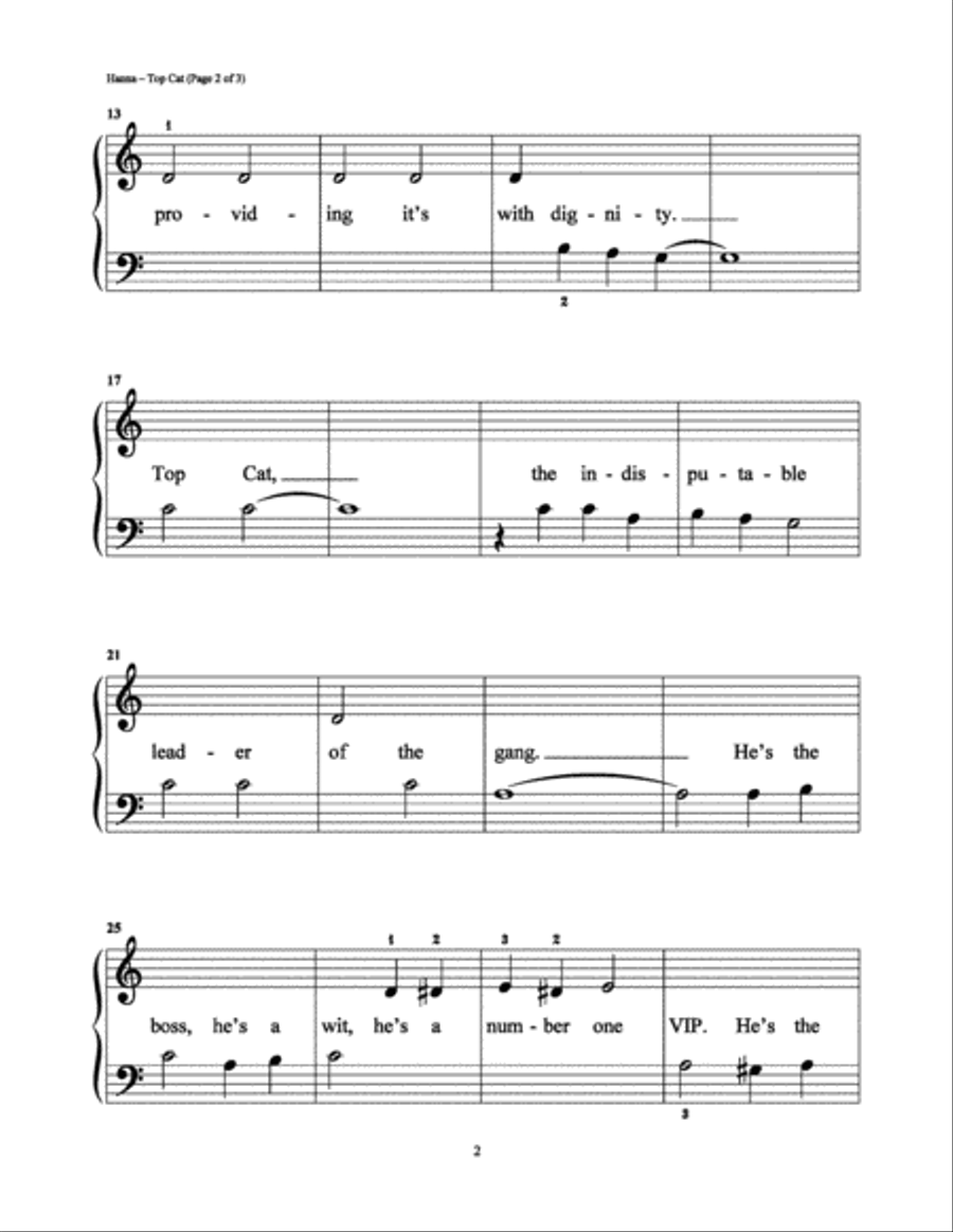 Top Cat Top Cat Easy Piano scores gallery preview page 2