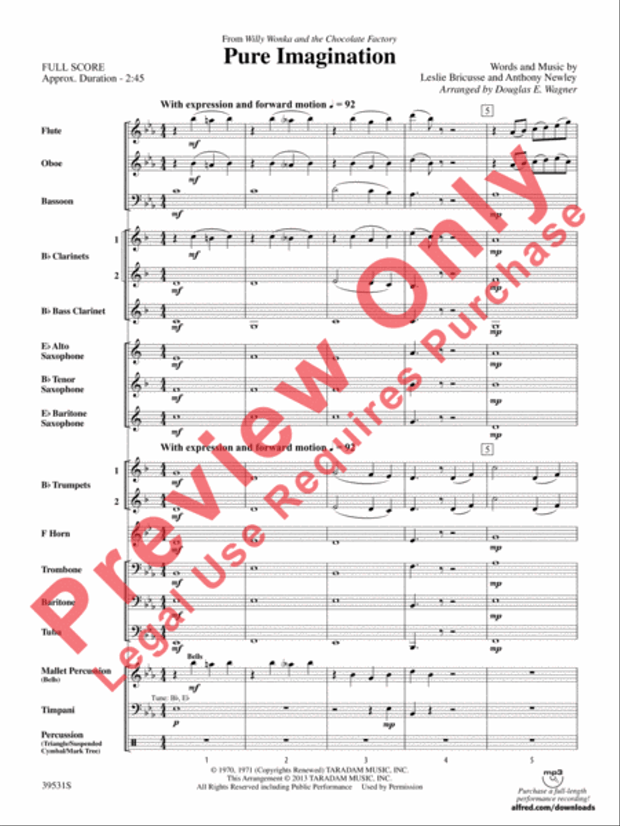 Pure Imagination (from Willy Wonka and the Chocolate Factory) Concert Band scores gallery preview page 4
