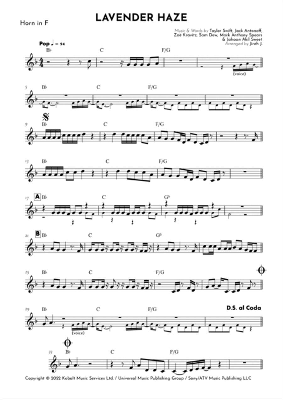 Lavender Haze Horn Solo scores gallery preview page 2