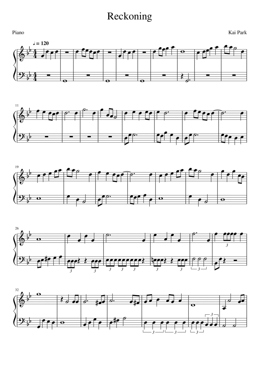 Reckoning Reckoning Piano Solo scores gallery preview page 1