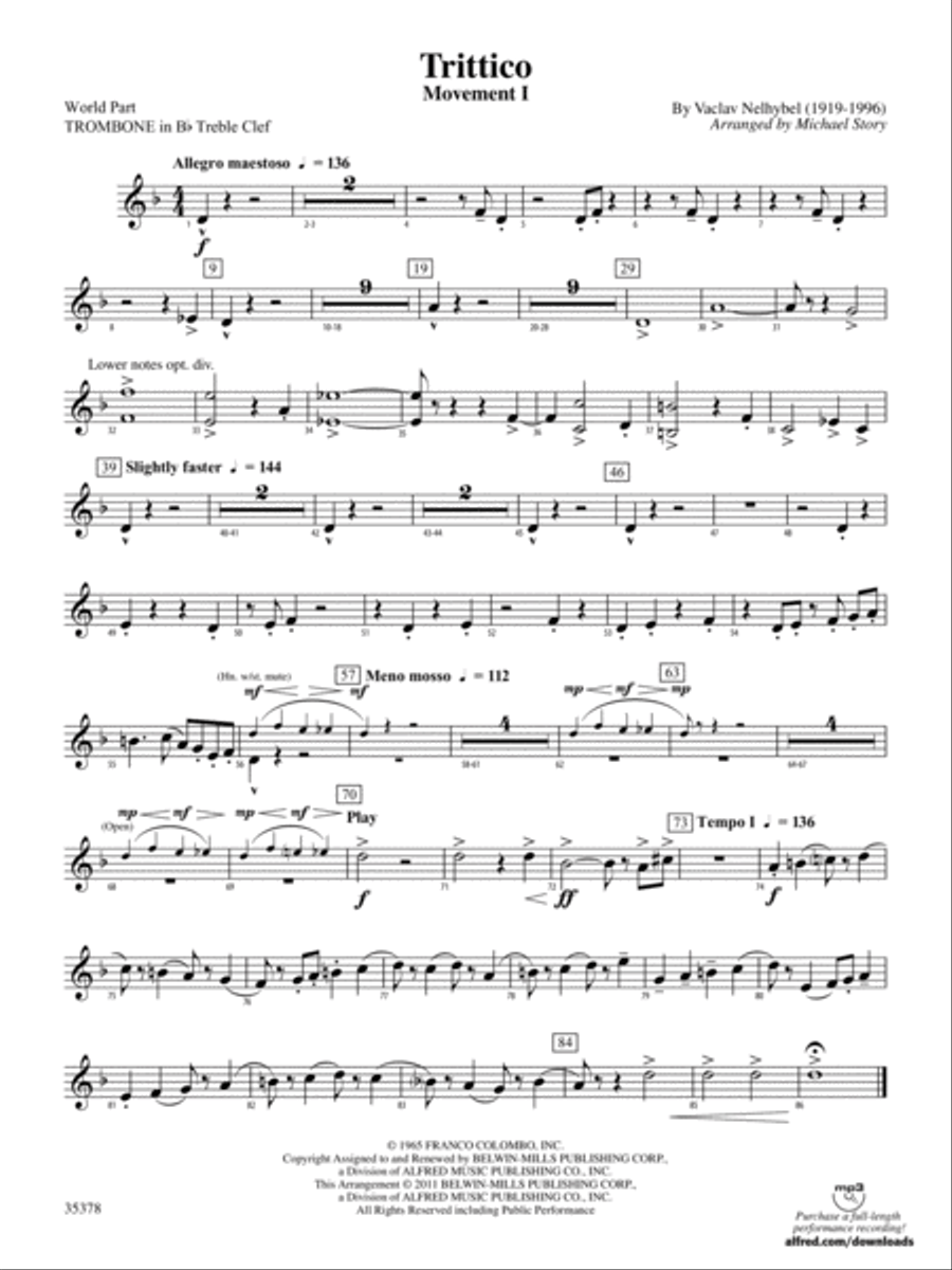 Trittico: (World Part) 1st B-flat Trombone T.C. Concert Band scores gallery preview page 1