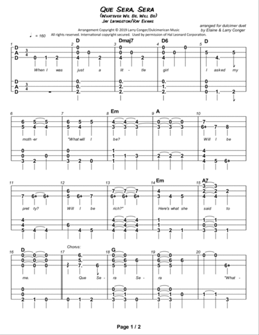 Que Sera, Sera (whatever Will Be, Will Be) Dulcimer scores gallery preview page 2