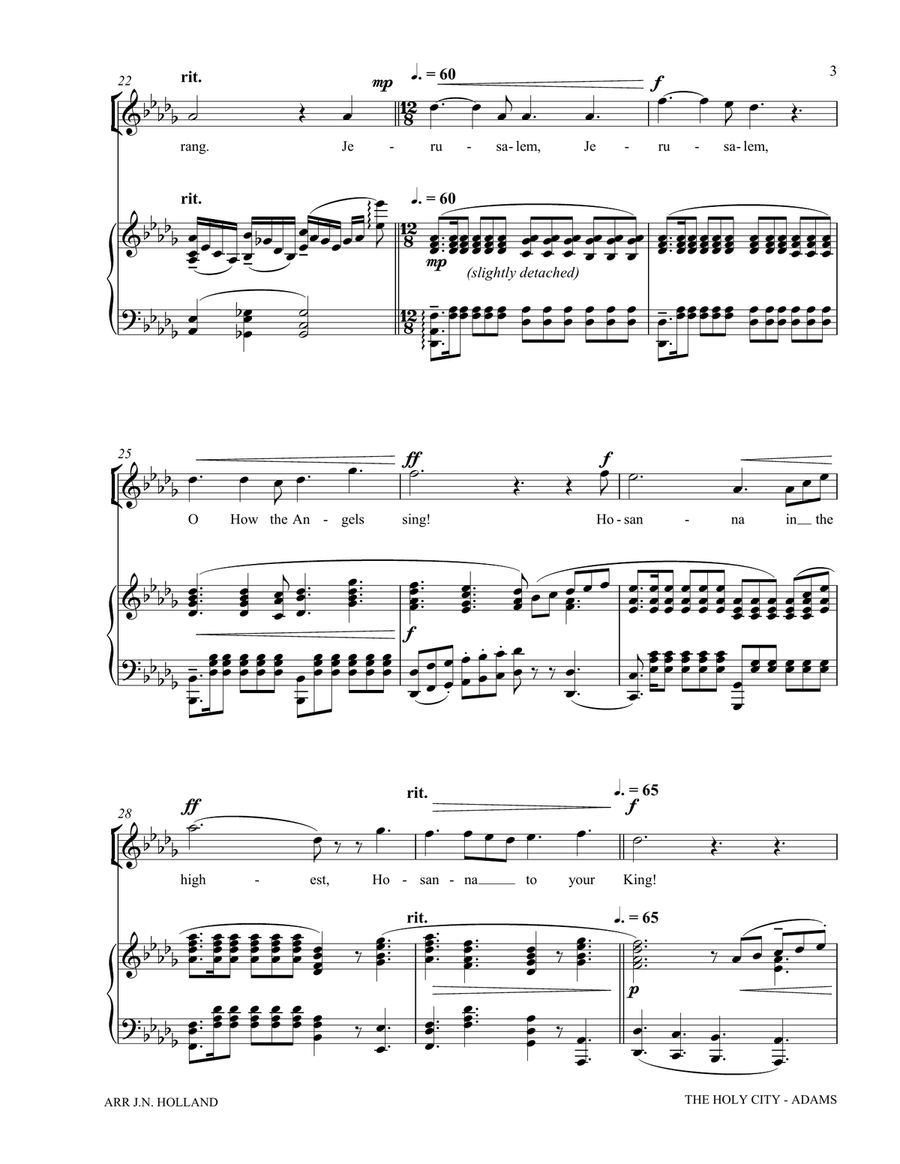 The Holy City for Solo High Voice (Soprano or Tenor) Voice and Piano (Key of Db) Tenor Voice scores gallery preview page 5
