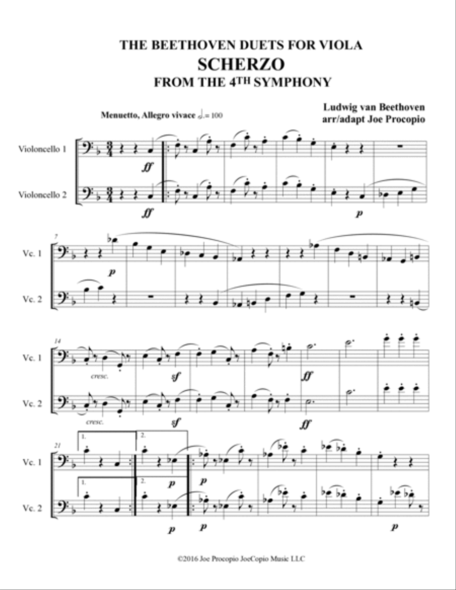 THE BEETHOVEN DUETS FOR CELLO VOLUME 2 SCHERZI 4, 5 and 6 String Duet scores gallery preview page 5