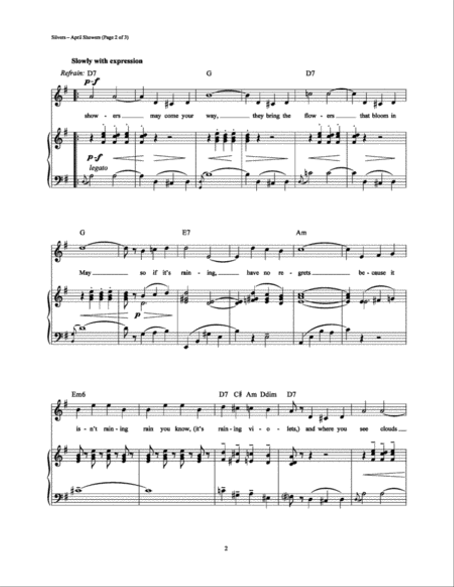 April Showers Piano, Vocal, Guitar scores gallery preview page 2
