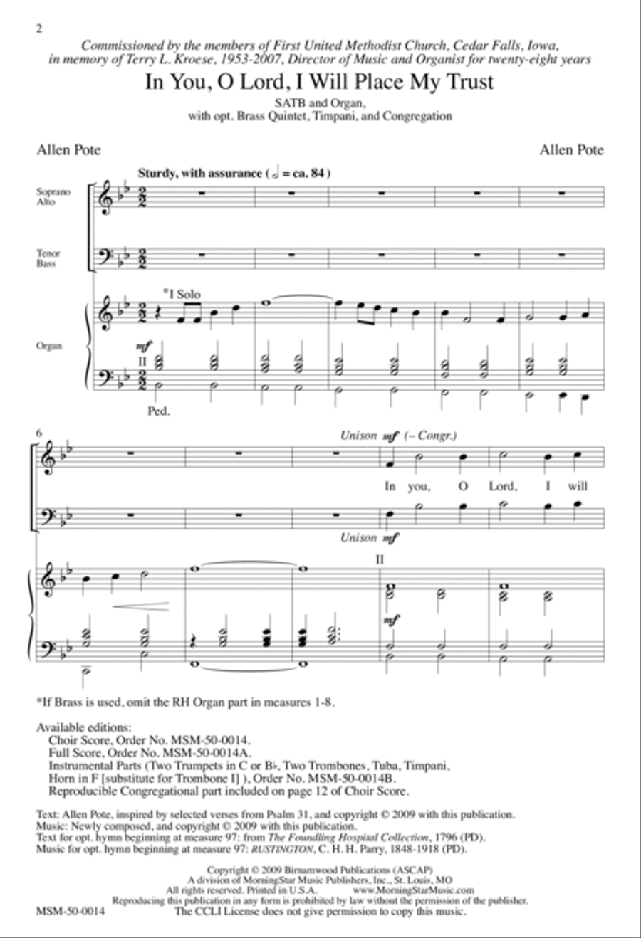 In You, O Lord, I Will Place My Trust 4-Part scores gallery preview page 1