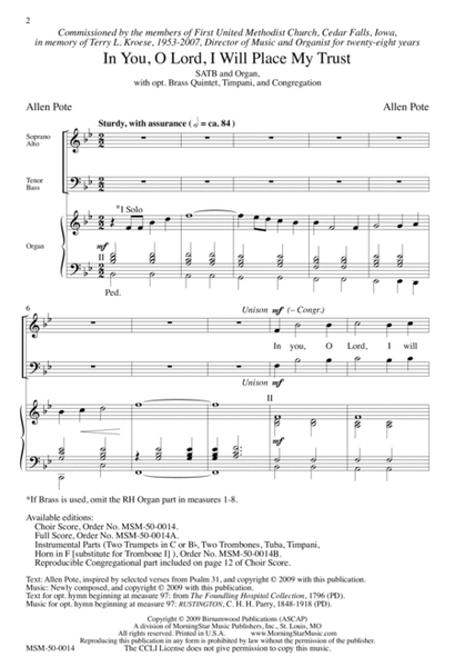 In You, O Lord, I Will Place My Trust (Downloadable Choral Score)